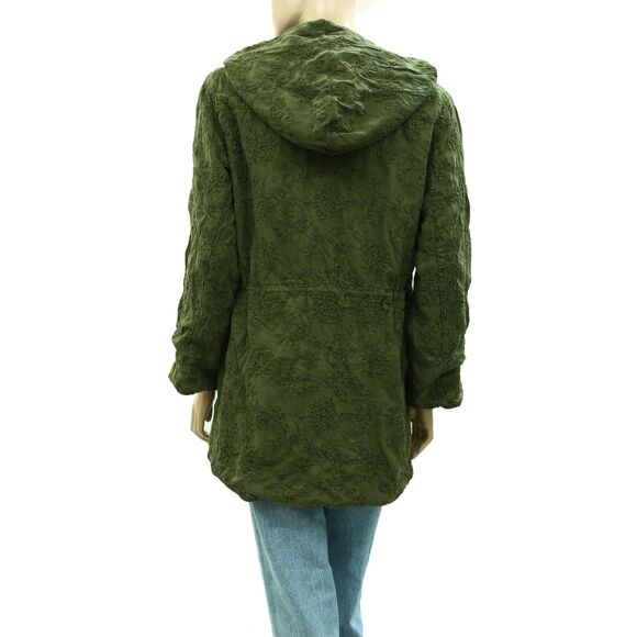 Alice + Olivia Marna Embroidered Hooded Parka Jacket Top Zip-Up Green M 262510 - Picture 7 of 10
